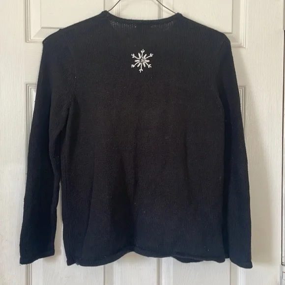 Classic elements vintage vtg beaded snowflake black Santa ugly Christmas sweater - Picture 2 of 16
